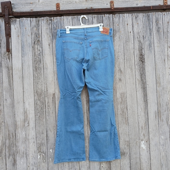 Levis 726 Jeans Women Size 33 Flared Bell Bottoms Stretch Blue Denim Distressed - Picture 2 of 6